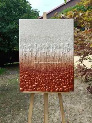 … ZEMITÁ HNĚDÁ – MOTIV PŘÍRODY … - original, plátno 60x80cm, technika akryl s diamantovými křišťály, pískovými kameny a zahradními bylinkami (dobro-mysl)