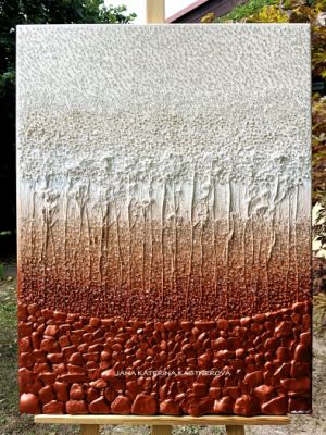 … ZEMITÁ HNĚDÁ – MOTIV PŘÍRODY … - original, plátno 60x80cm, technika akryl s diamantovými křišťály, pískovými kameny a zahradními bylinkami (dobro-mysl)