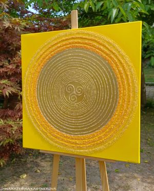 … SLUNCE - KELTSKÉ TRISKELE … - original, plátno 80x80cm, technika akryl s diamantovými křišťály