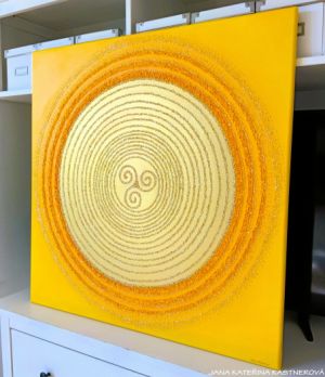 … SLUNCE - KELTSKÉ TRISKELE … - original, plátno 80x80cm, technika akryl s diamantovými křišťály