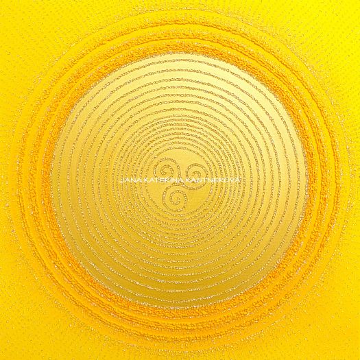 ... SLUNCE - SYMBOL ŠTĚSTÍ - KELTSKÉ TRISKELE ... - original, plátno 80x80cm, technika akryl s diamantovými křišťály