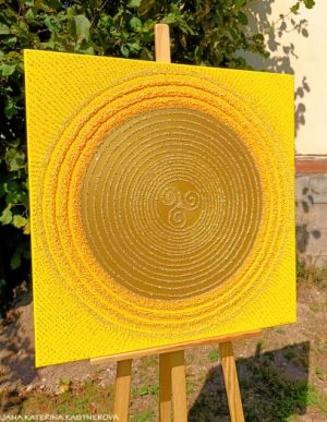 ... SLUNCE - SYMBOL ŠTĚSTÍ - KELTSKÉ TRISKELE ... - original, plátno 80x80cm, technika akryl s diamantovými křišťály
