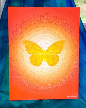... KOUZELNÝ MOTÝLÍ SVĚT – LEHKOST ... - original, sololit 30x40cm, akryl s diamantovými křišťály, nerámováno