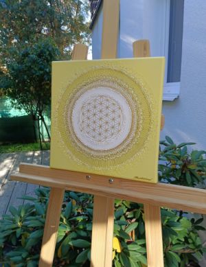 OBRAZ NA PŘÁNÍ PRO PANA MICHALA  ... MANDALA - RADOSTNICE SLUNEČNÍ II. ... - original, plátno 30x30cm, akryl s diamantovými křišťály