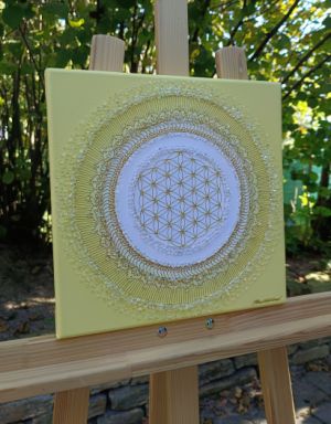 OBRAZ NA PŘÁNÍ PRO PANA MICHALA  ... MANDALA - RADOSTNICE SLUNEČNÍ II. ... - original, plátno 30x30cm, akryl s diamantovými křišťály
