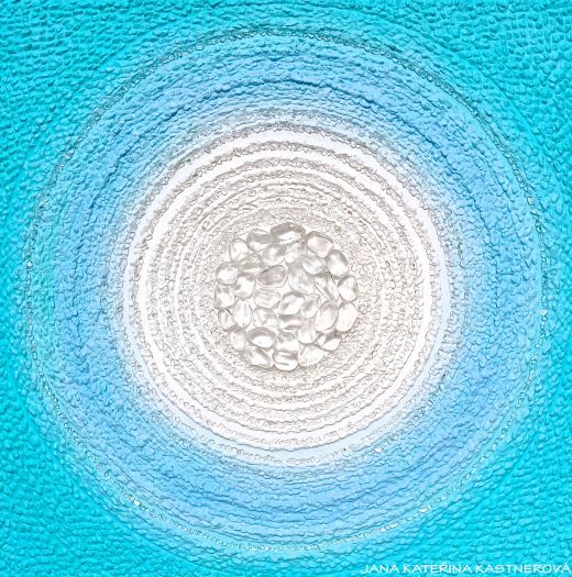 … TYRKYSOVÁ MANDALA S KŘIŠŤÁLY … - original, plátno 50x50cm, technika akryl s diamantovými křišťály různých velikostí
