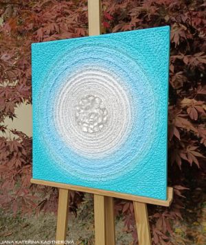 … TYRKYSOVÁ MANDALA S KŘIŠŤÁLY … - original, plátno 50x50cm, technika akryl s diamantovými křišťály různých velikostí