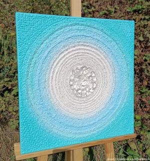 … TYRKYSOVÁ MANDALA S KŘIŠŤÁLY … - original, plátno 50x50cm, technika akryl s diamantovými křišťály různých velikostí