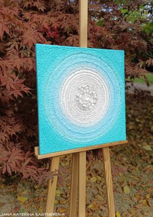 … TYRKYSOVÁ MANDALA S KŘIŠŤÁLY … - original, plátno 50x50cm, technika akryl s diamantovými křišťály různých velikostí