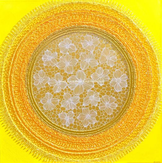 … SLUNCE – KRÁSNÝ ŽIVOT JE TVÝM POSLÁNÍM V. ... - original,plátno 95x95cm, akryl s diamantovými křišťály
