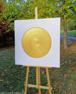 ... KELTSKÉ TRISKELE – ZLATÁ ... - original, plátno 80x80cm, technika akryl s diamantovými křištály