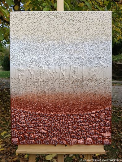 … MOTIV PŘÍRODY – ZEMITÁ HNĚDÁ … - original, plátno 60x80cm, akryl s diamantovými křišťály, pískovými kameny a bylinkami