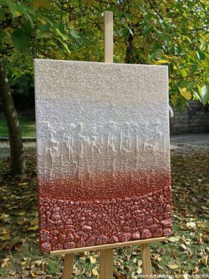 … MOTIV PŘÍRODY – ZEMITÁ HNĚDÁ … - original, plátno 60x80cm, akryl s diamantovými křišťály, pískovými kameny a bylinkami