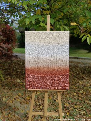 … MOTIV PŘÍRODY – ZEMITÁ HNĚDÁ … - original, plátno 60x80cm, akryl s diamantovými křišťály, pískovými kameny a bylinkami