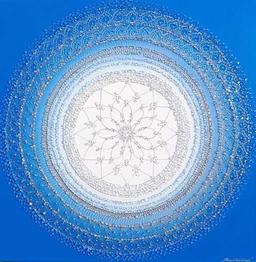 ... MANDALA - KRÁLOVSKÁ MODRÁ ... - original, plátno 50x50cm, akryl s diamantovými křišťály