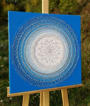 ... MANDALA - KRÁLOVSKÁ MODRÁ ... - original, plátno 50x50cm, akryl s diamantovými křišťály