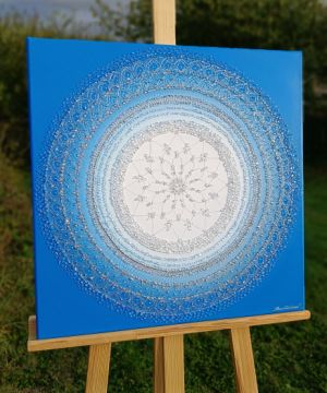 ... MANDALA - KRÁLOVSKÁ MODRÁ ... - original, plátno 50x50cm, akryl s diamantovými křišťály