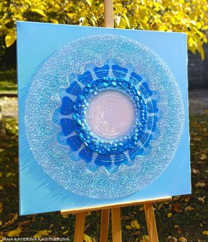 ... MOTIV PŘÍRODY - MODRÁ II. ... - original, plátno 80x80cm, akryl s diamantovými křišťály a pískovými kameny